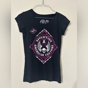 Affliction American Customs Tee Shirt Womens Black S Short Sleeve  Biker Grunge